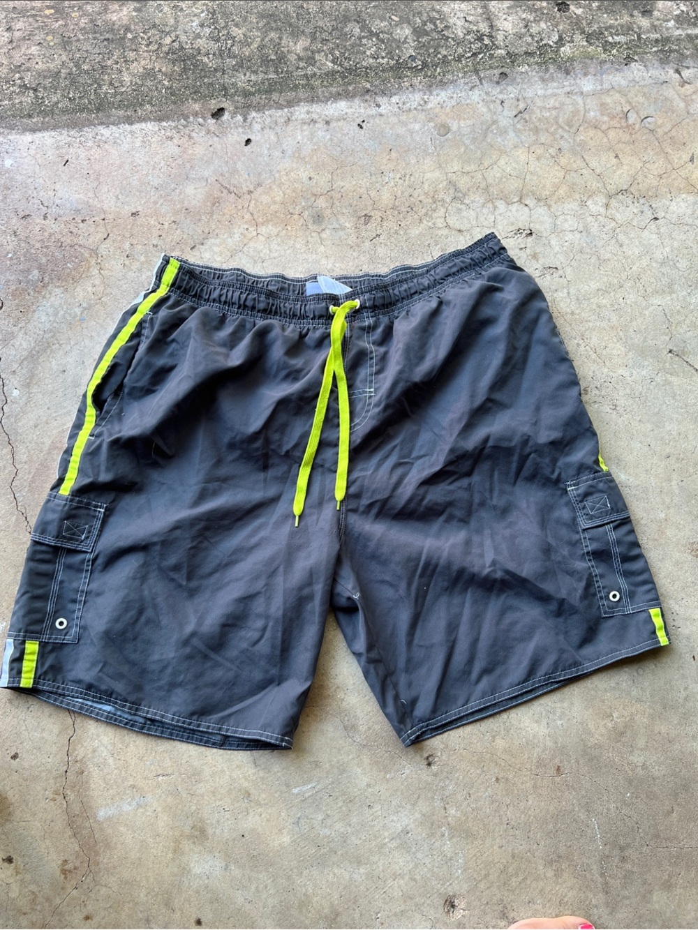 Men's Dark Gray Swim Shorts with Neon Yellow Trim